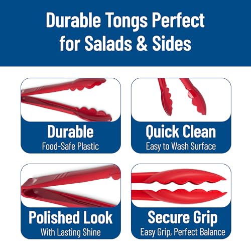 Carly Tongs Plastic Serving Tongs (9" Utility Tong / 12 Pack / Red)