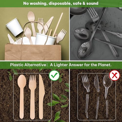 Disposable Wooden Utensils Set (120 Forks, 60 Spoons, 60 Knives)