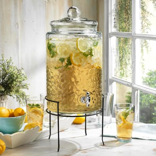 3 Gallon Glass Drink Dispenser with Metal Stand & Lid (Clear - 3 Gallon)