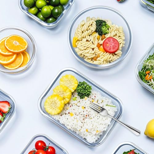 12 Packs Glass Food Storage Containers Set with Lids (Green / 24 Pieces)