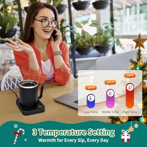 Coffee Mug Warmer with Auto Shut Off & 3 Temp Settings (Black Xmas)