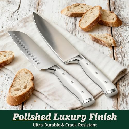 Knife Set 15 Piece Premium Chef High Carbon Stainless Steel Kitchen Knife Block Set (White)