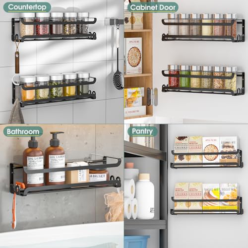 4 Pack Wall Mounted Spice Rack for Kitchen Cabinet (4 PACK / Black)