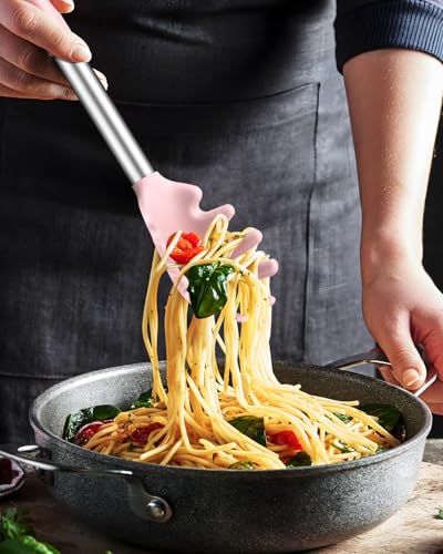 Silicone Spaghetti Spoon and Pasta Tong (Pink)
