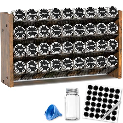 Spice Rack Organizer with 36 Glass Jars (With 36 Jars, 17.2"W × 9.4"H)