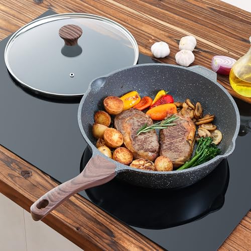 Nonstick Deep Frying Pan Skillet (Gray / 12-inch/5QT)