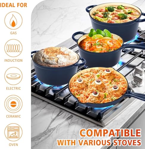 Enamel Cast Iron Cookware Set (Navy / 4 Pieces)