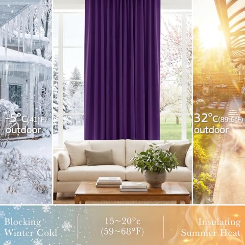Blackout 80 inch Length Curtains 2 Panels Set (Purple / 42"W x 80"L (Pack of 2))