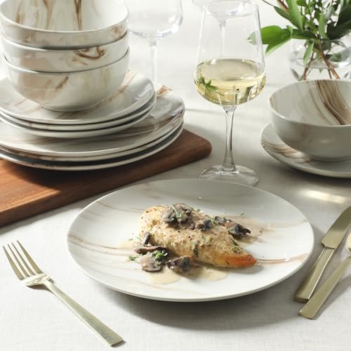 Cloudlight 12 Piece Plates and Bowls Dishes Brown and White (Service for 4 (12pcs) / Brown & White (Cloudlight))