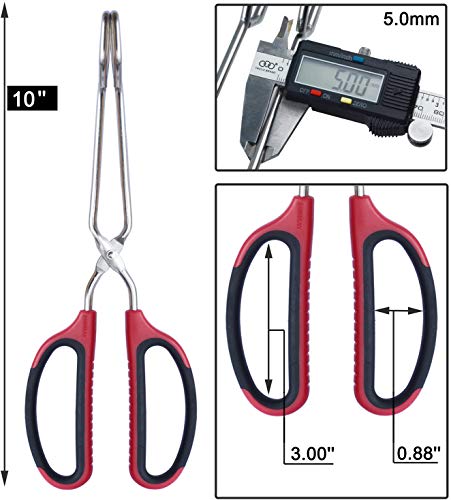 Stainless Steel Scissor Tongs with Comfort (10-Inch / Red Handle)