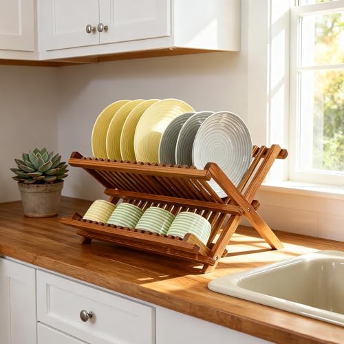 Teak Wood Dish Drying Rack (2 Tier-Compact)