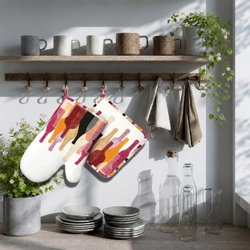 Red Wine Bottle Oven Mitts and Pot Holders Sets Non (Red Wine Bottle)