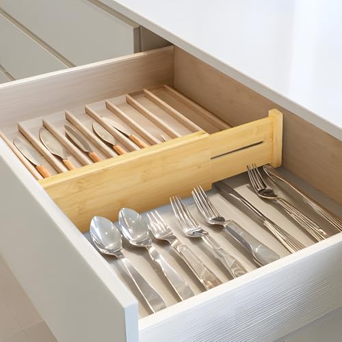 3 Pack Bamboo Drawer Dividers (4''H, 16.6''-21.8''L, 3 Pack)