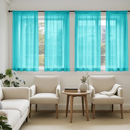Turquoise Sheer Curtains 63 Inches Long 4 Panels 42 x 63 Inches (42"W x 63"L (Pack of 4) / Turquoise)