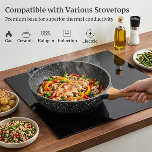 12 Inch 5 QT Nonstick Deep Frying Pan with Glass Lid (Gray / 12 Inch/5 QT)