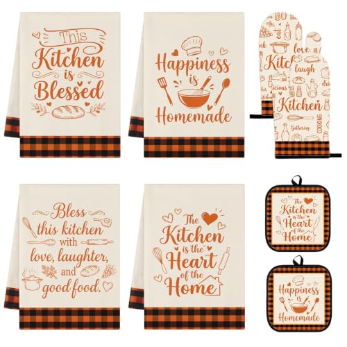 Fall Kitchen Decor Set (Cream Orange Plaid)