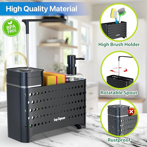 Dish Soap Dispenser Set with Sponge Holder for Kitchen Sink