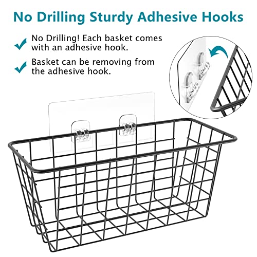 Over the Cabinet Door Organizer Wall Wire Baskets Hanging Kitchen Basket Shelf for Cabinet & Pantry Organization and Kitchen (BLACK / 3 PACK)