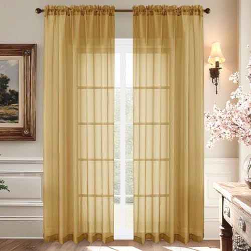 Gold Sheer Curtains 90 Inches Long (59"W x 90"L (Pack of 2) / Gold)