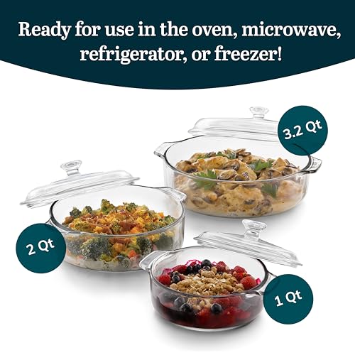 Baker's Basics Glass Casserole Dish Set with Covers (Basic - 3pc Round Set)