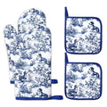 4 Pcs Chinoiserie Dachshund Oven Mitts and Pot Holders Set Heat Resistant Non