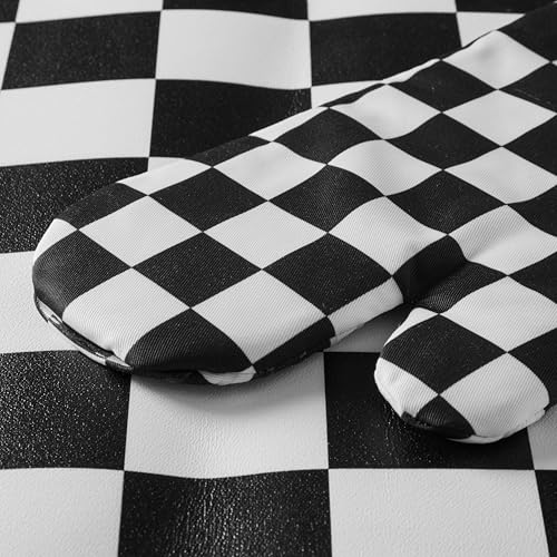 Black and White Checkered Oven Mitts Heat Resistant (Black and White)
