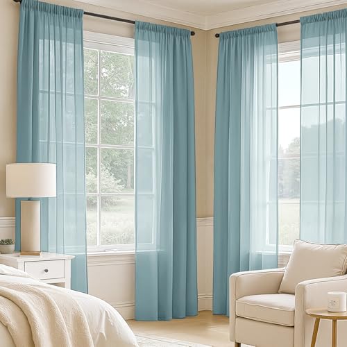 Dusty Blue Sheer Curtains 72 Inches Long 4 Panels 42 x 72 Inches (42"W x 72"L (Pack of 4) / Dusty Blue)
