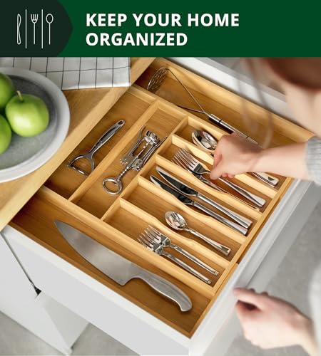 Luxury Bamboo Kitchen Drawer Organizer (Natural / 9 Slot)