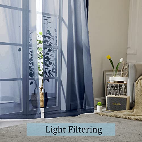 Navy Blue Sheer Curtains 90 Inches Long (Navy Blue / 42"W x 90"L (Pack of 2))
