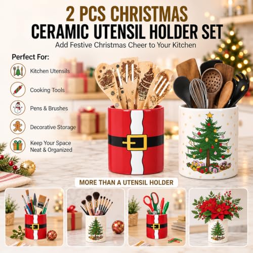 2 Pcs Christmas Utensil Holder Christmas Kitchen Decoration (Christmas Tree)