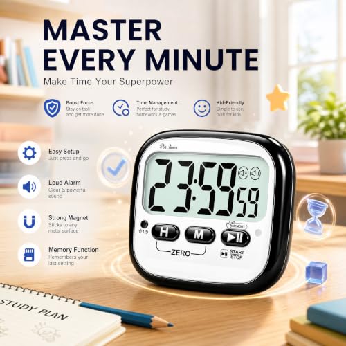 2 Pack Magnetic Kitchen Timers for Cooking (Digital Timer 2 Pack - Black)