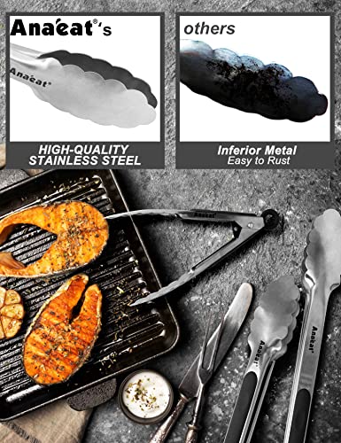 Premium Kitchen Locking Tong Set of 3 (7+9+12 Inch / 3 Pcs Stainless Steel - Black)