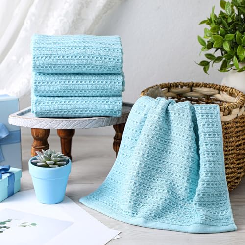 4 Pack Turquoise Hand Towels Waffle 100% Cotton 13x29 Inch (Turquoise)