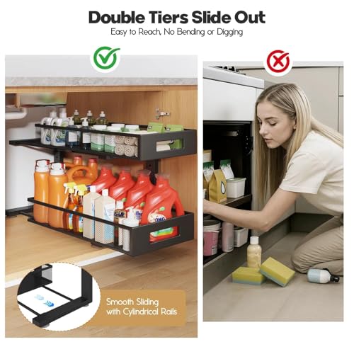 2 Packs 21IN Depth Under Sink Organizer (Black / 2 Pack-21"Dx11.6"-16.7" H)