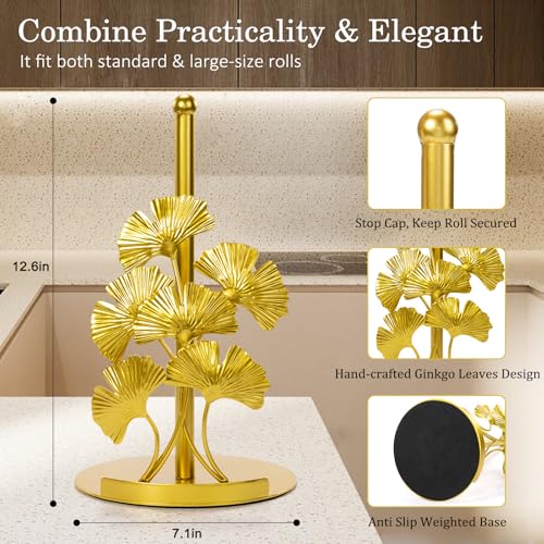Vintage Gold Ginkgo Paper Towel Holder Countertop (Ginkgo)
