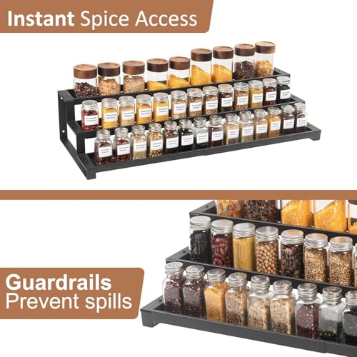 Expandable Spice Rack Organizer for Cabinet (Large-Black - Fits 10.9" Deep Cabinet)