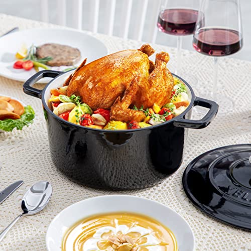 6 QT Enameled Cast Iron Dutch Oven Pot with Lid (Black / 6QT-Round)