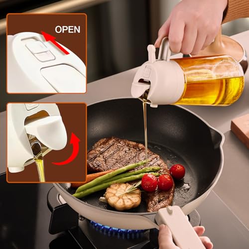 16 oz 2-in-1 Glass Olive Oil Sprayer for Cooking, Creamy White (1Pc Creamy White)