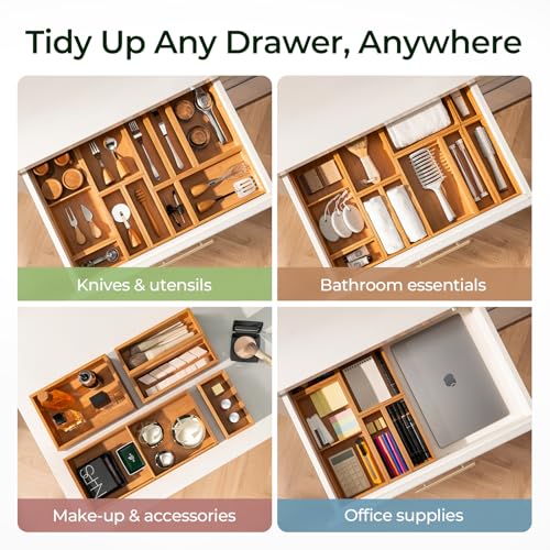 10 Piece Bamboo Drawer Organizer Set (Bundle: 10pc Organizers Set)