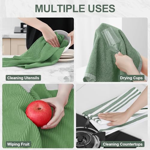 Cotton 380 GSM Premium Kitchen Towels (Grass Green / 18" X 28" - 12 Pack)