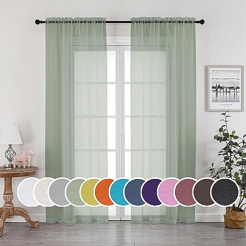 Sage Green Sheer Curtains 96 Inches Long 2 Panels Set (Sage Green / 42"W x 96"L (Pack of 2))