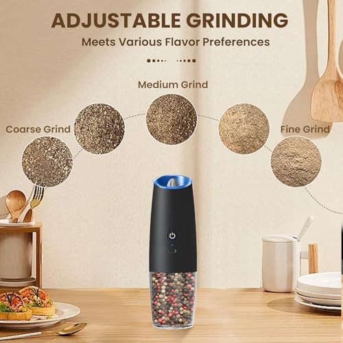 Rechargeable Gravity Salt Pepper Grinder Set (Rechargeable/Single/Black)