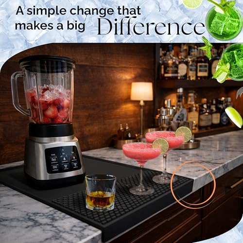 Coffee & Bar Mat For Countertop With "Edge Protection" (Black / 24" x 12")