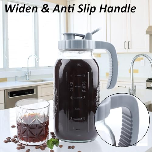 Cold Brew Coffee Maker 64 OZ Mason Jar Cold Brew Pitcher With Infuser 2 Quart Wide Mouth Iced Coffee Maker With Pour Spout Lid And Handle Half Gallon Airtight & Leakproof Pitcher For Fridge (64 Ounces)