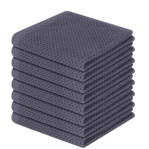 100% Cotton Waffle Weave Kitchen Dish Cloths 8 (Dark Grey / 12 X 12 - 8 Pack)
