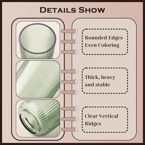 Colored Ribbed Highball Glasses Set of 6 (6pcs-Multicolor-13.2oz)