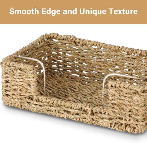 Bathroom Disposable Guest Towel Napkin Holder Long Seagrass Woven Rattan Wicker Table Dinner Paper Hand Guest Towel Napkin Basket Tray Caddy for Kitchen (L9.3" X W5.5" X H2.8")
