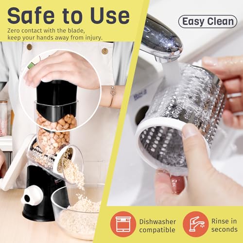 Rotary Cheese Grater for Kitchen (3 blades / Black)