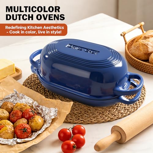 Enameled Cast Iron Dutch Oven for Bread Baking (Blue)