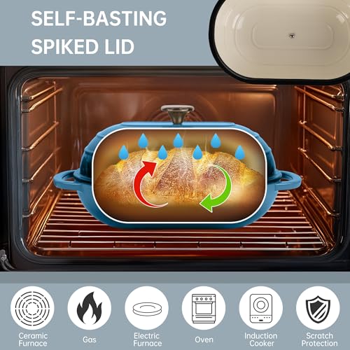 Premium Enameled Cast Iron Dutch Oven for Bread Baking (Oval Blue / 5 QT)